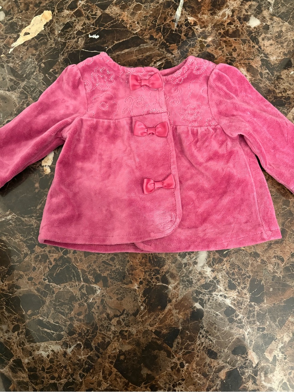 Pink Velvet Bow Accent Baby Jacket
